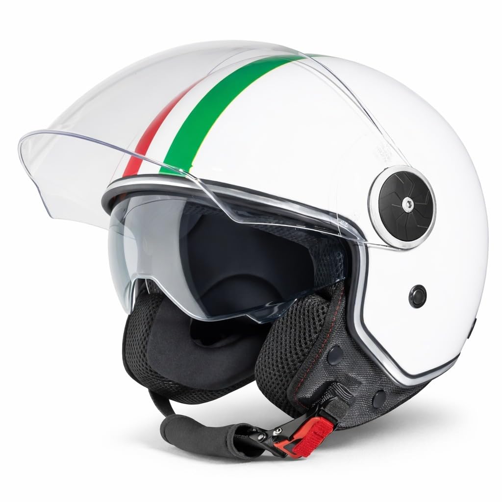 VINZ Neiva Casco Jet con Doble Visera | Casco Scooter & Moto & Ciclomotor | con Visera Solar & Bandera Italiana | ECE 22.06 Homologado | En Tamaño XS - XXL | para Hombre y Mujer