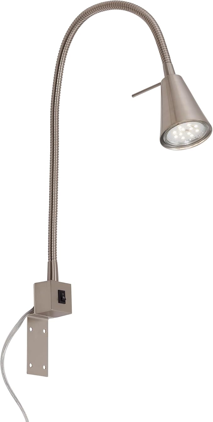 BRILONER - Flexo LED Escritorio, Brazo Flexible, Incluye Interruptor de Encendido/Apagado, 4 Vatios, 400 Lúmenes, 3000 Kelvin, Lampara Escritorio, Luz de Lectura, Lampara Lectura Libro, Níquel mate