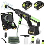 Hidrolimpiadora a Bateria Portátil,21v Hidrolimpiadora de Alta Presion con 2 x 4000 mAh Batería,Boquilla Ajustable 6 en 1,Manguera 5 m,para Suelo,Coche,Jardín Limpieza, Riego