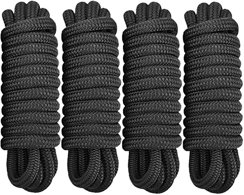 Image of J-FM TWNTHSD 4 Pack 1 /2 inch x 20' Double Braided Nylon Boat Dock Lines, Pre-spliced with a 12 inch Loop, Easy to Handle Marine-Grade Dock Lines