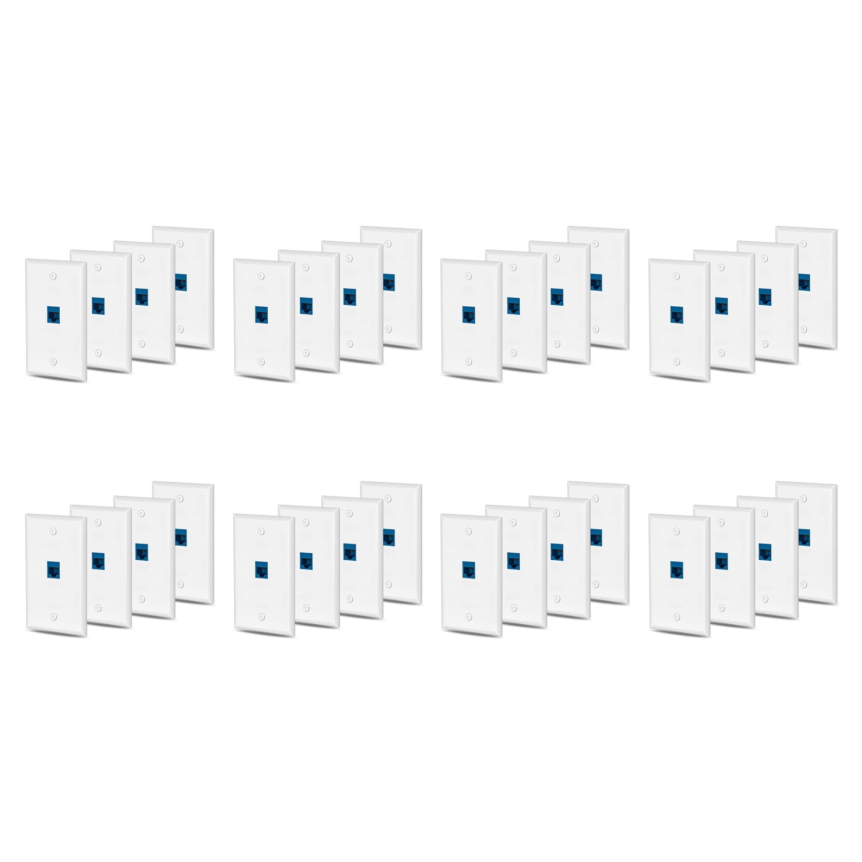 Lot de 32 plaques murales Ethernet Cat6 - 1 port RJ45 - Prise réseau femelle vers femelle - Coupleur mural - Plaque jack - Blanc et bleu