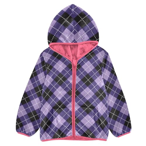 GuoChe Halloween Argyle Buffalo Plaid Tartan Check Scotland Purple Kids Sherpa Jacket