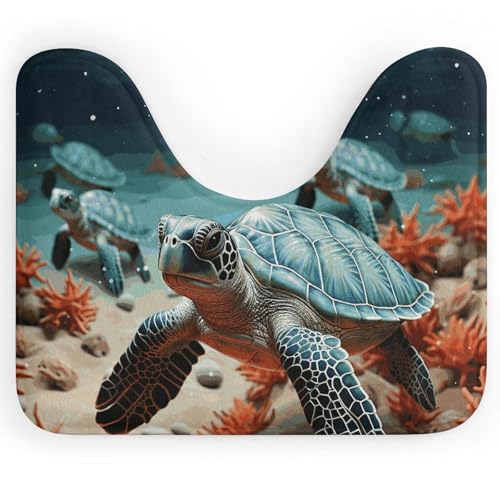FZMVSQH Tapis de toilette lavable en forme de U en forme de tortue et étoile de mer pour salle de bain, antidérapant, super doux et absorbant, en microfibre,...