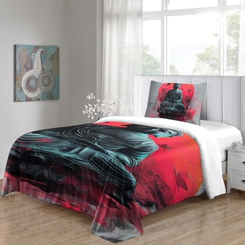 Housse de couette Bouddha 3D avec finitions soignées en microfibre