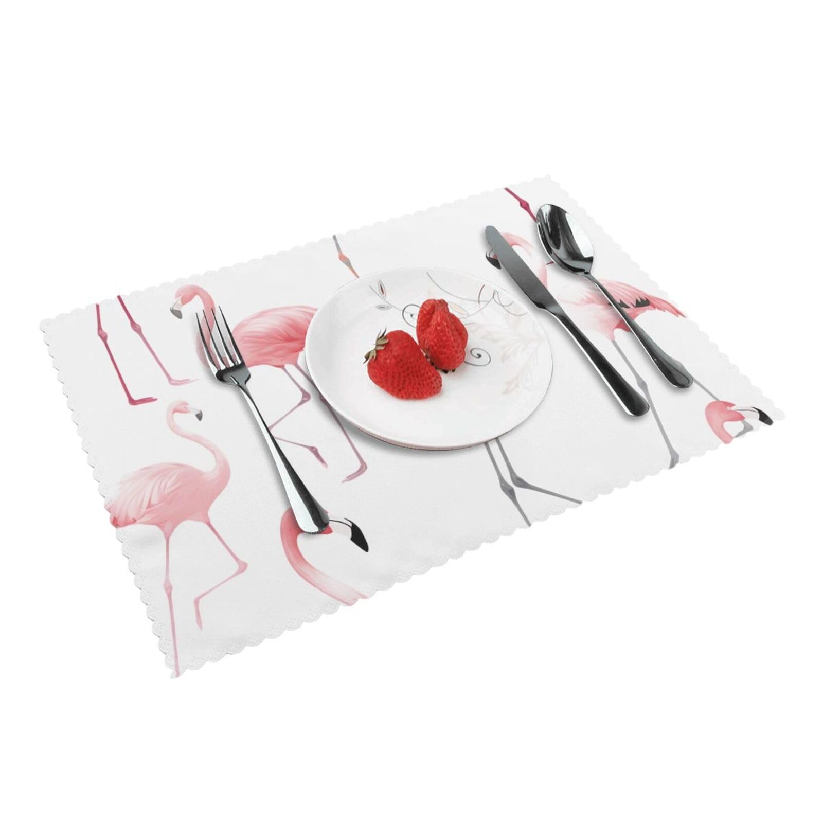 Flamingos on White Printed Placemat Heat Resistant Place Mats Set of 4 PCS Washable Kitchen Table Mats, 12x18 Inch