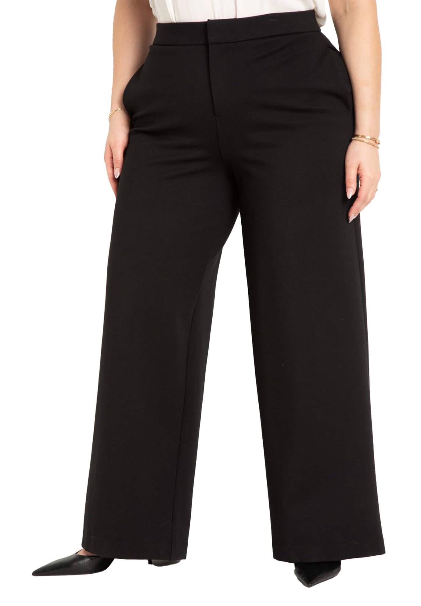 ELOQUII Womens Plus Size Petite The Ultimate Stretch Wide Leg Pant