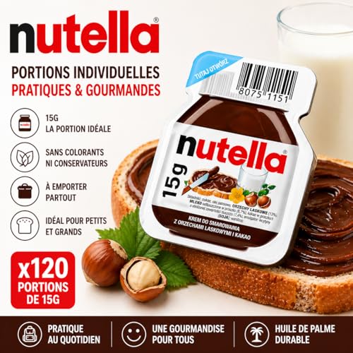 Nutella Barquette 15g le mini format idéal pour un petit-déjeuner à l'hôtel ou au camping