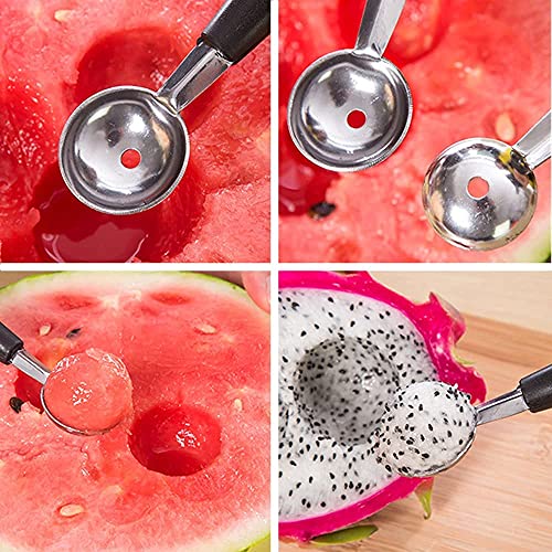 Honhpd Double-Sided Fruit Melon Baller Spoon, 2 In 1 Stainless Steel Melon Ballers Melon Scoop For Watermelon Cantaloupe Ice Cream,18Cm, Black/Silver #TOP6