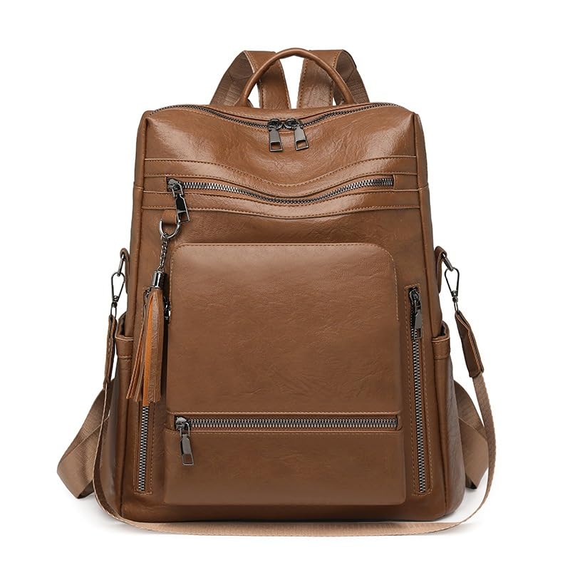 Bolsa Feminina Estilo Retrô Europeu e Americano Mochila Feminina Antifurto e Impermeável(2236 - Marrom)