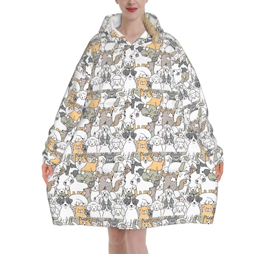 Sweat plaid flanelle avec manches et poche pull géant imprimé chien