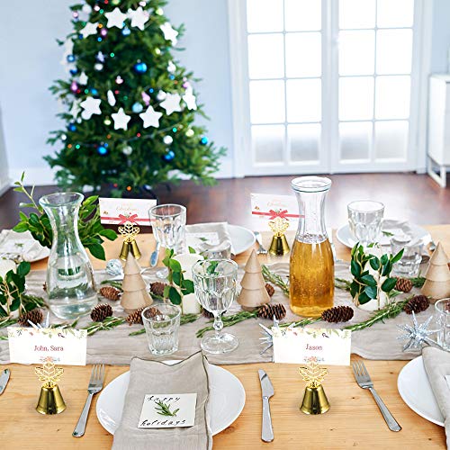 Amytalk 12 Pack Golden Christmas Bell Place Card Holders Kissing Bell Table Card Holder Memo Photo Picture Number Sign Stands Holder for Party Wedding Table Decoration
