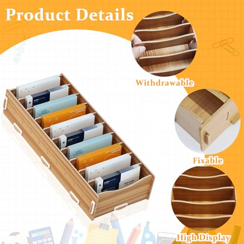 MCTNCT Karteikarten Boxen Holz,Karteikarten Box,Lroße Index Box mit 10 Fächern,9 Herausnehmbar Trennwänden,32x13x6cm Lernkarteibox Holz,für Büro,Schulen Und Heim,Visitenkarten & Büroorganisation