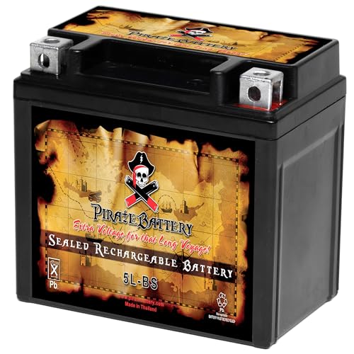Image of Pirate Battery YTX5L-BS Maintenance Free Replacement Battery compatible with ATV, Motorcycle, and Scooter: 12 Volts, 5 Amps, 4Ah, Nut and Bolt (T3) Terminal