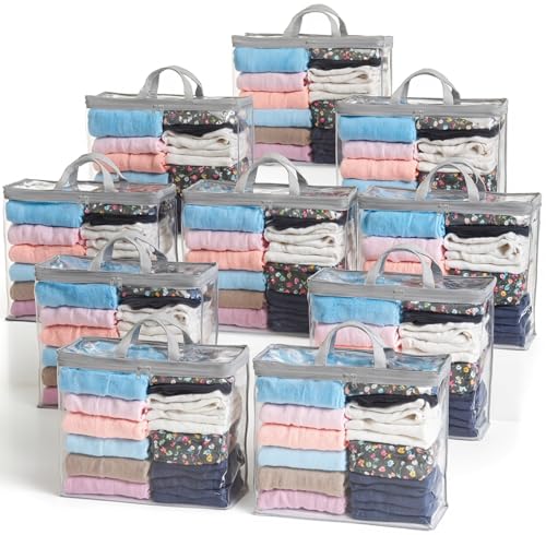 10 Pack Clear Storage Bags for Clothes, 22L Blanket Storage Bags, Under Bed Storage, Closet...