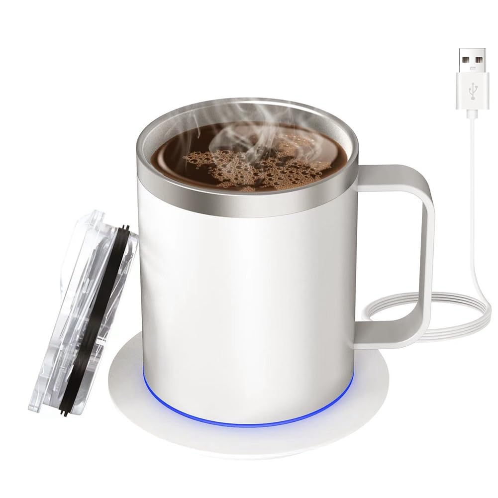 Tasse à Café Auto-Chauffante pour Bureau avec Arrêt Automatique Après 10 Heures, Ensemble de Réchauffeurs de Tasse Alimentés par USB.