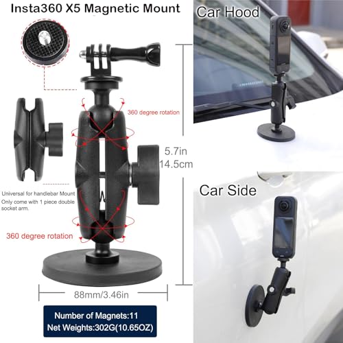 Image of PellKing Accessories Kit for insta360 X5,Included Carrying Case with Belt,2 Pcs Metal 1 /4 inch Adapter,Handlebar Clamp,Magnetic Mount,43in Selfie Stick,Chest Strap,Head Strap,Backpack Mount,and Others