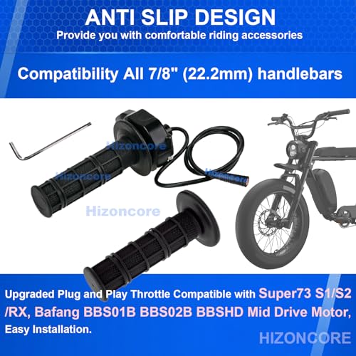 Image of Full Twist Throttle for Super73, Ebike Throttle 3Pin Grip Kit, 12V-72V Plug and Play for Bafang Mid Drive Kit, 7 /8 inch 22mm Handlebar Electric Bike