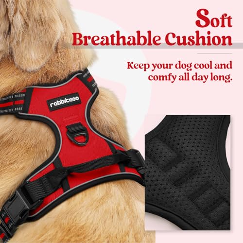 Image of rabbitgoo Dog Harness No Pull with 2 Leash Clips, Adjustable Soft Padded, Reflective Oxford No Choke Pet Vest with Easy Control Handle for Medium Sized Dogs, Red, M
