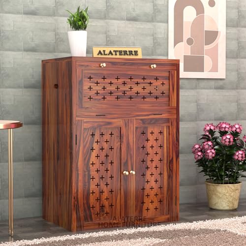 Image of Solid Sheesham Wood Inverter Battery Cabinet for Home & Office || Wooden Storage Cabinet || Electic Safety Box || Single Battery Box || Cabinet Unit || Honey Finish