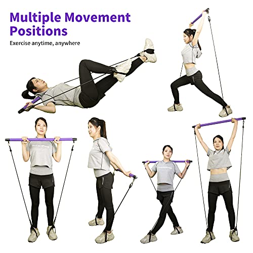 Ann Katy Pilates Bar Kit for Portable Home Gym Equipment,2 Adjustable Resistance Bands , 3-Section Stick, 8 Shape Chest Rally Pull Rope ,Yoga & Core Training,Supports Full-Body Workout. - Thumbnail 4