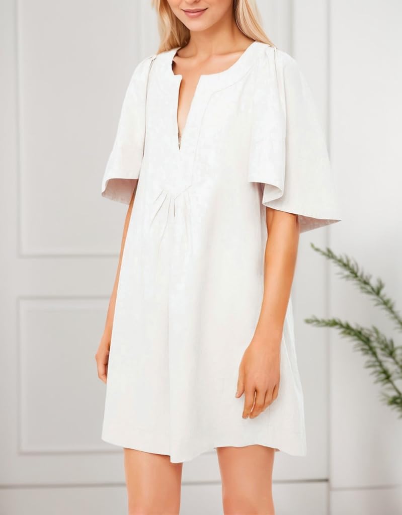 Kedera Womens Flutter Short Sleeve Mini Dress Casual V Neck Loose Flowy Summer Shift Dresses - Image 3