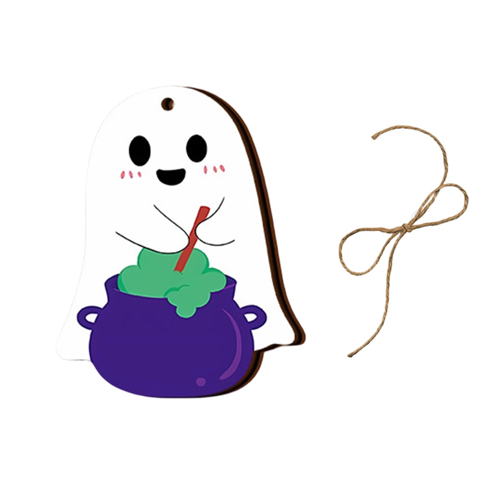 Virelynx Halloween Ghost Wooden Hanging Sign Set, Cute Pumpkin Pendant Decorations with Hemp Rope for Home Wall Door Party Decor,Holiday Ornament I