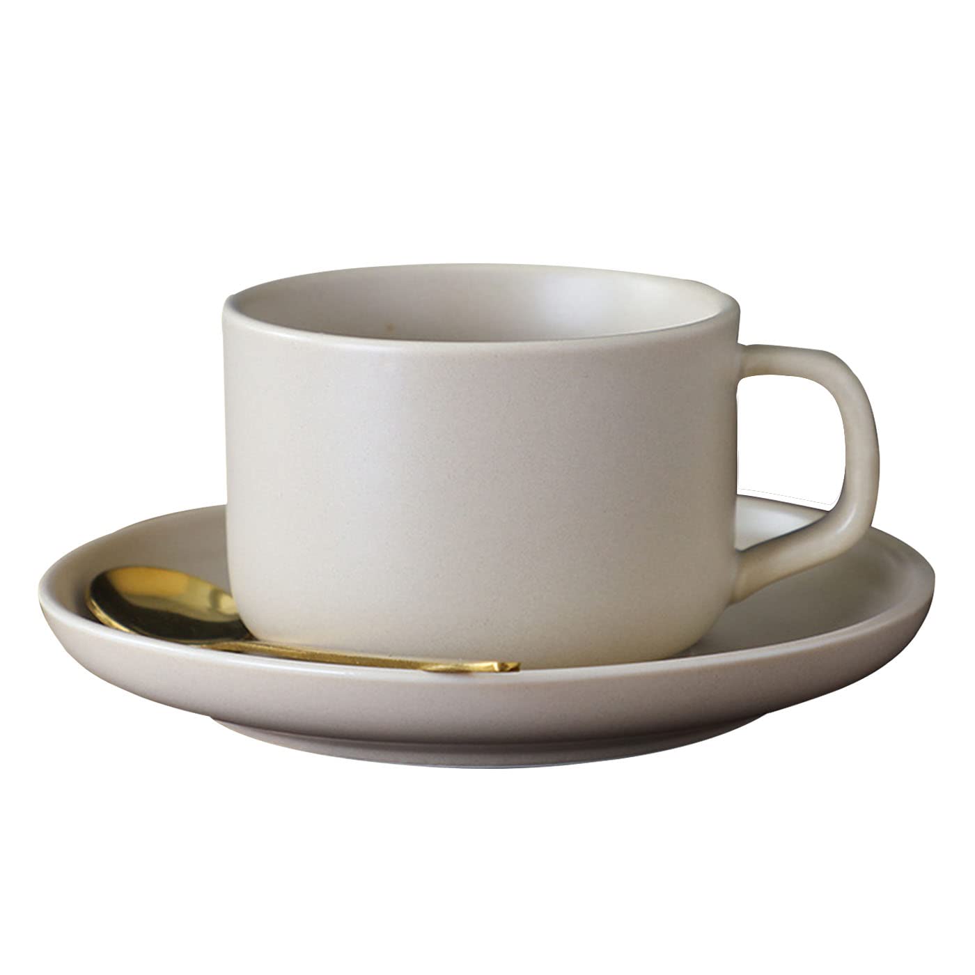 Ranvi Vintage European Coffee Mugs Set, Ceramic Set with Saucer and Spoon?Mocha, Cappuccino and Tea(Beige)