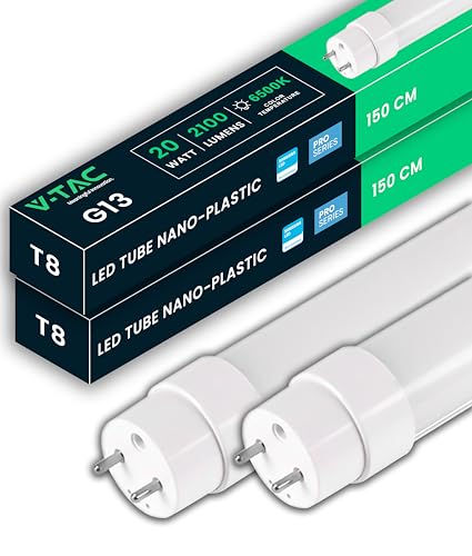 V-TAC 2x Tubi LED 150 CM con attacco G13 20W - 2100 Lumen - Chip Samsung - Tubi LED per Soffitto, Parete, Garage, Negozio - Tubo LED forma T8 - Sostituzione Neon - Luce Bianca Fredda 6400K