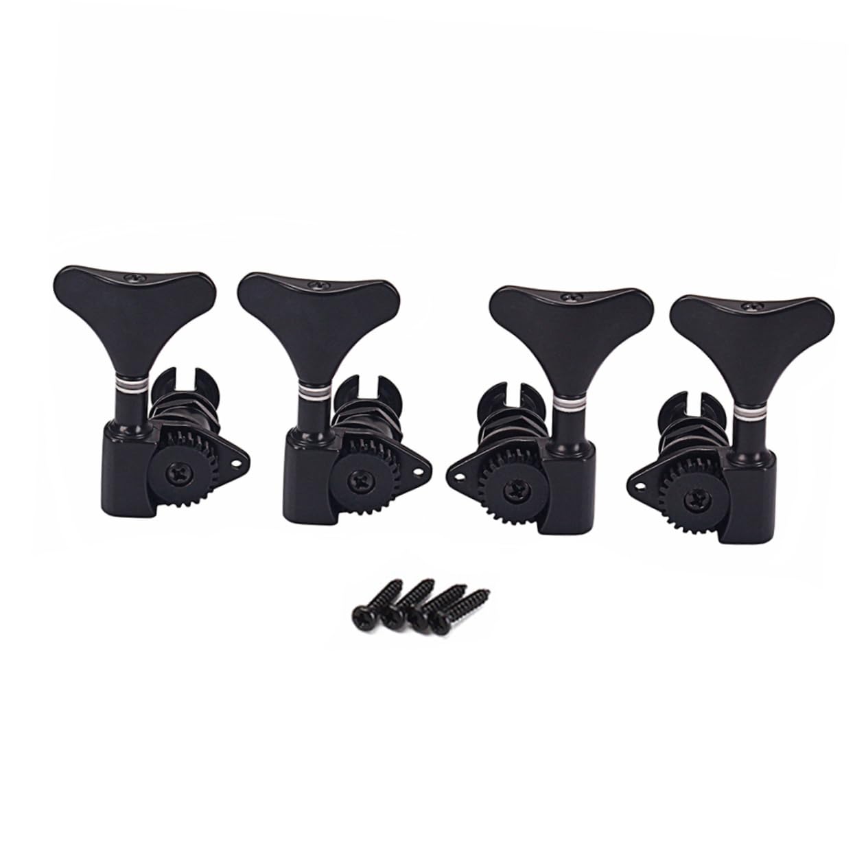 Meccaniche Sigillate per Ukulele Acustico 4 Pezzi in Metallo Nero | Modello GC117 2L 2R, Kit di Montaggio Ferrule e Viti, per Sostituzione e Messa a Punto su Ukulele Bassi