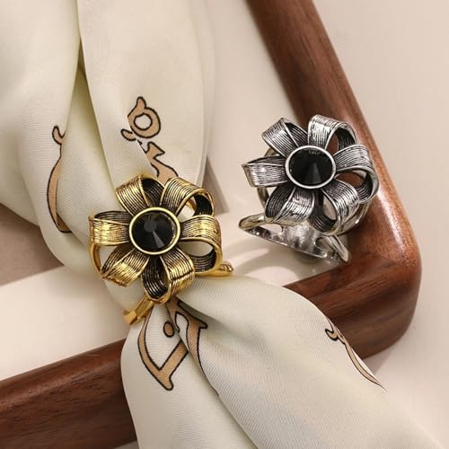 Image of SYWDUDUCLT Scarf Ring for Women's Shawl, Silk Neckerchief, Tshirt, Gold /Sivler, S /M /L, 2 Pcs