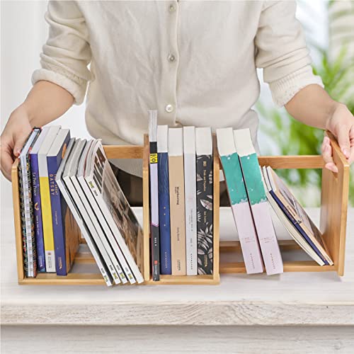 Zoofox ZO-EXPANDABLEDESKTOPBOOKSHELF-BAM Bamboo Desktop Bookshelf, Expandable Desktop Organizer, Small Display Shelf Book Rack For Office Supplies thumb #1