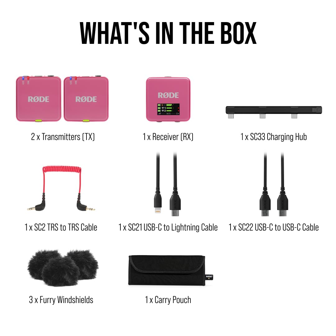 RØDE Wireless GO (Gen 3) – Microfono wireless compatto – Audio cristallino, registrazione a 32 bit float, controllo automatico del livello, per telefoni, fotocamere e computer (Rosa)