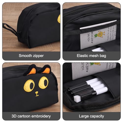 Image of Gosknor Big Capacity Pencil Case, Cute Black Cat Pencil Pouch 3D Cat Pen Bag Smooth Zipper Pencil Bags Pencil Case Organizer Box Perfect Home Office School Stationery Supplies and Gifts