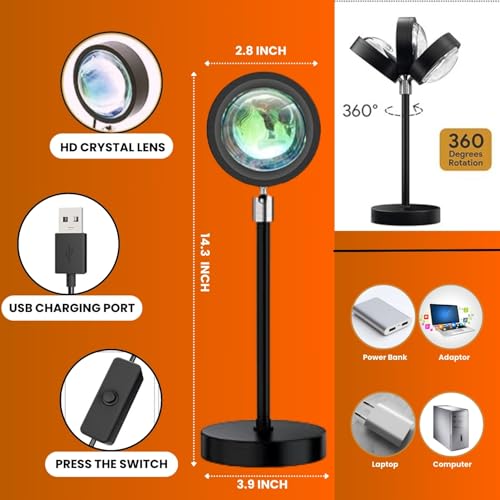 Image of One94Store RGB Sunset Projection Lamp - 16 Color Modes LED Night Light with Remote for Bedroom, Romantic Decor, Valentine Day Gift, Love Gift for Her, Couple Gift, Ambient Mood Lighting