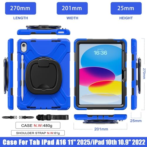 Coque silicone iPad 10e génération protection intégrale bleu avec sangle
