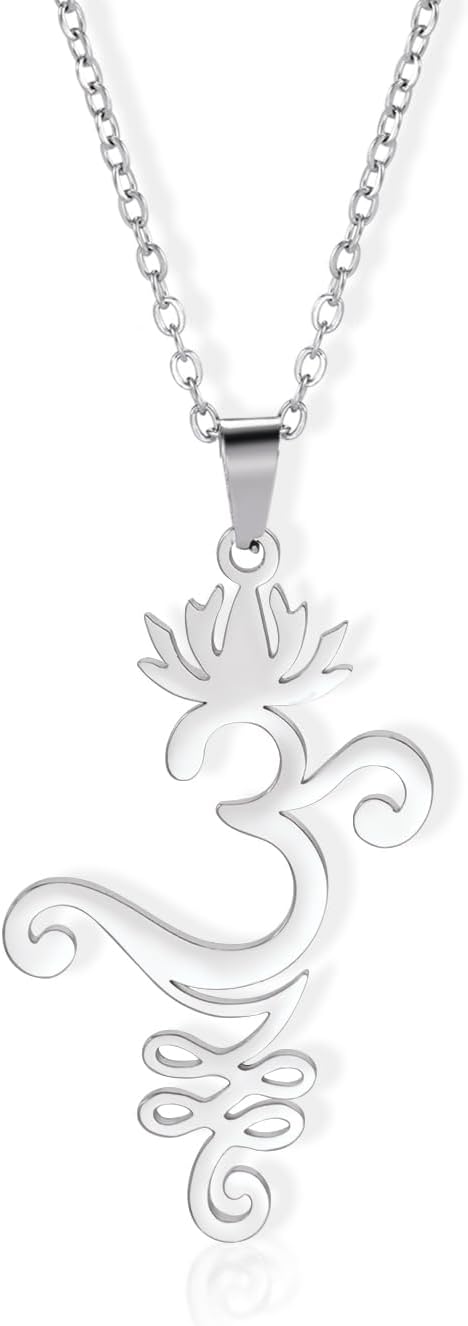 Amaxer Adjustable Unalome Om Lotus Necklace for Women Sanskrit Yoga Meditation Spiritual Buddhist Symbol Hindu Jewelry