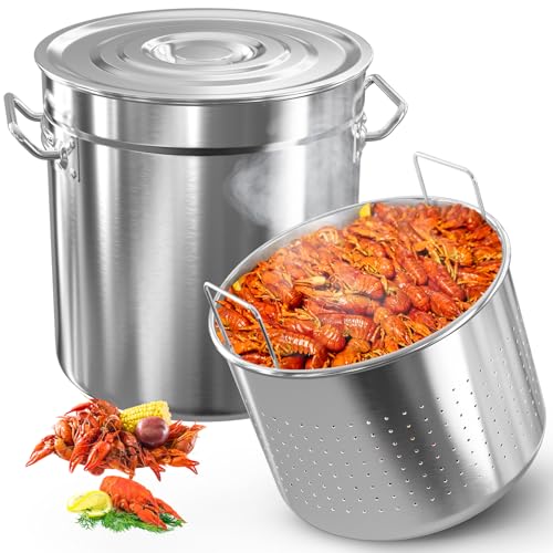 36-Quart Stainless Steel Seafood Boil Pot with Lid,Crab, Lobster, Shrimp Boil Stock with Strainer, Turkey Fryer Pot, Stock Boiler Deep,Fried Cooker for Commercial Outdoors