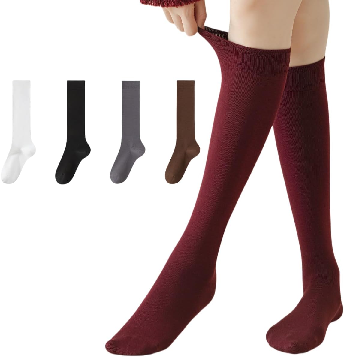 レディース 吸湿発散性コットンニーハイソックス 5足パック &ndash; 滑り止めクッションアスレチック ジム&amp;ハイキング用 防臭アー