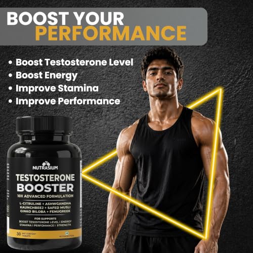 Image of Nutrasium Testosterone Booster Supplement For Men | Testo Booster with Tribulus 1000mg & Ashwagandha 500mg | L-Citrulline & Kaunch Beej | Safed Musli & Ginkgo Biloba | 30 Veg Tablets