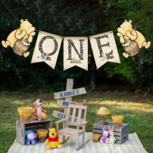 Image of Winnie One Banner for Baby Shower Decorations First Birthday Party Banner One Birthday Decoration