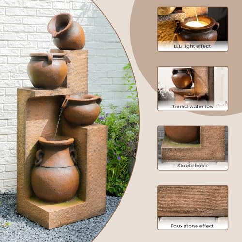 Image of Resin Outdoor Water Fountain 4-Tier Jar Waterfall