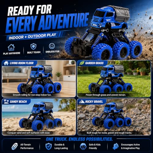 Image of Die Cast Monster Truck Toy for Kids | Heavy Duty Vehicle with Big Wheels | Strong Metal and ABS Plastics Build | Action Packed Push Play Truck | Gift Choice Blue Colour