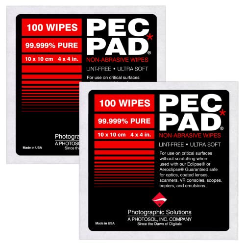 PEC-PAD Lint Free Wipes 4”x4” Non-Abrasive Ultra Soft Cloth for Cleaning Sensitive Surfaces like Camera, Lens, Filters, Film, Scanners, Telescopes, Microscopes, Binoculars. (100 Sheets Per/Pkg) 2-Pack
