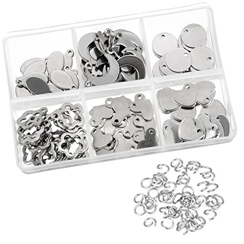 Satinior 120 Pieces Stainless Steel Stamping Blanks Tag Pendants and 100 Pieces Opening