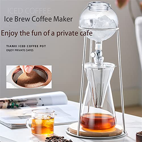 Cafetera con goteo de hielo con 2 vasos, cafetera fría con flujo de agua ajustable, cafetera de vidrio, filtro de acero… - Imagen 6