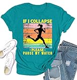 Qskall Running Graphic Shirts Women Marathon Enthusiasts T-Shirt Funny Workout Tee Tops Cyan