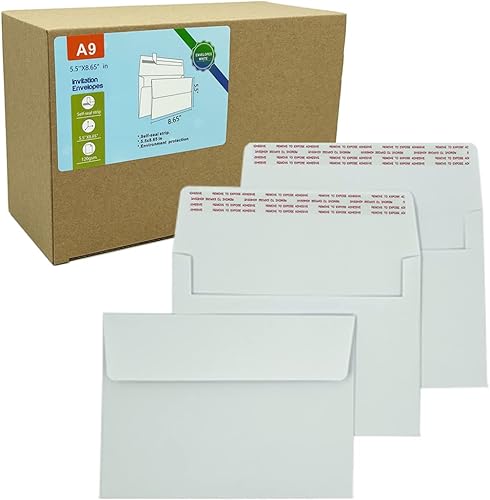 Sobres de invitación A9 (130 unidades de 5.5 x 8.65 pulgadas) - Sobres de papel blanco de 120 GSM con sobres autoadhesivos rápidos imprimibles para