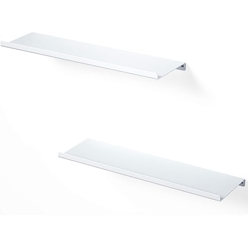 SRIWATANA White Metal Wall Shelves, 2 Set Floating Shelves for Bedroom, Living Room, Bathroom, Kitchen - Matte White