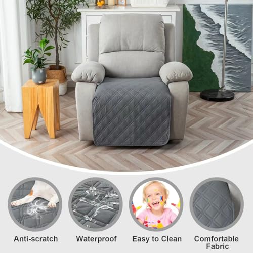 Image of Genina Waterproof Recliner Chair Covers, Recliner Cover for Dog Pets Friendly, Washable Antislip Reclining Chair Cover Furniture Protector, Sofa Slipcover for Living Room(23.6inch /Dark Grey)
