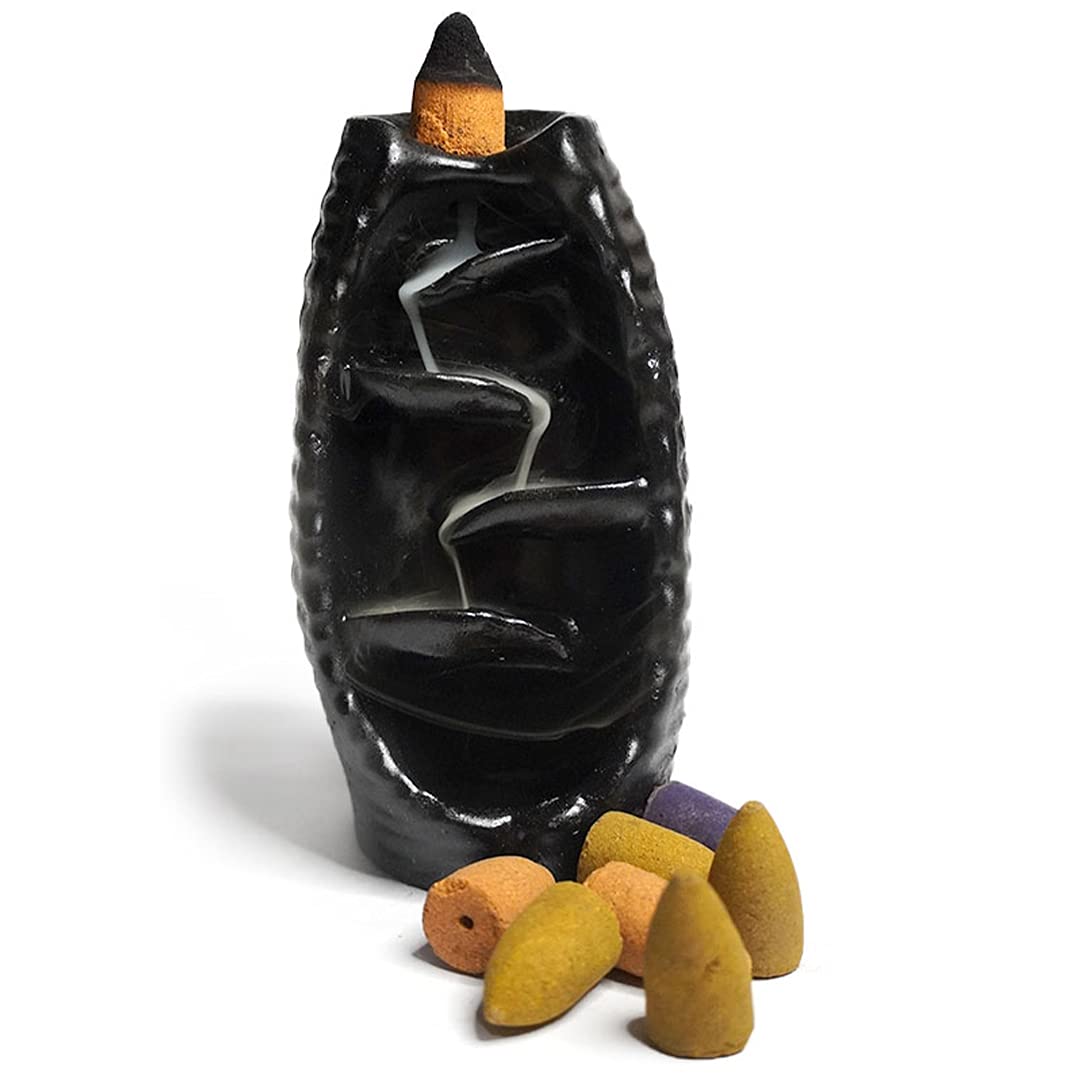 Cylindrical Smoke Backflow Fountain Incense Burner Cone Holder zig zag Decorative Showpiece Statue Idol Figurines with Back Flow Waterfall Diwali Gift with Free Smoke Backflow Scented Cone Incense - Sri Astro Vastu�
